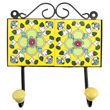 Yellow Light Green Floral Tiles Hooks
